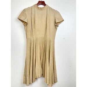 Handmade Vintage 70s Womens Dress Sz S Gold Sparkle Fairy Holiday Party Midi